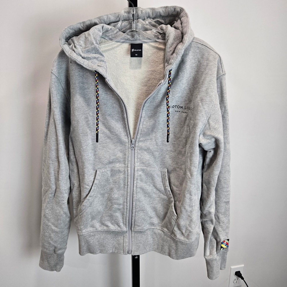 Peloton Studios New York Gray Full Zip Hoodie Sweatshirt Mens XS Rainbow Unisex